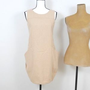 Matilda Nude Beige Wool Sleeveless Deep Side Pockets Shift Retro Dress